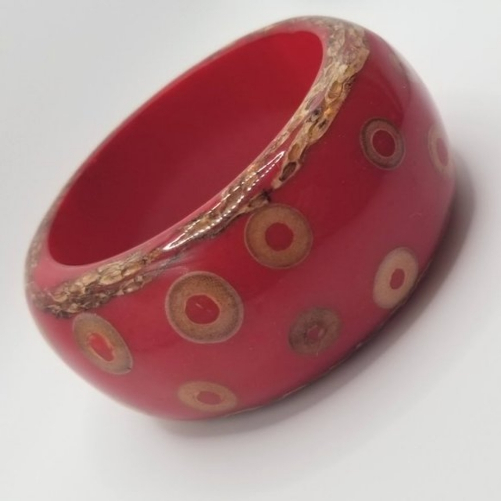 Contemporary Wide Red Bangle Bracelet Funky
